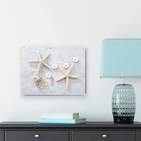 LED Lighted Starfish  Seashell and Tea Light Candles Canvas Wall Art 15.75"