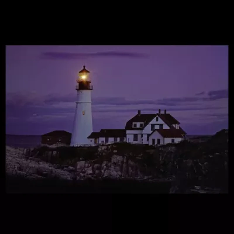 LED Lighted Coastal Lighthouse Home with Sunset Canvas Wall Art 15.75" x 23.5"