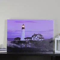 LED Lighted Coastal Lighthouse Home with Sunset Canvas Wall Art 15.75" x 23.5"