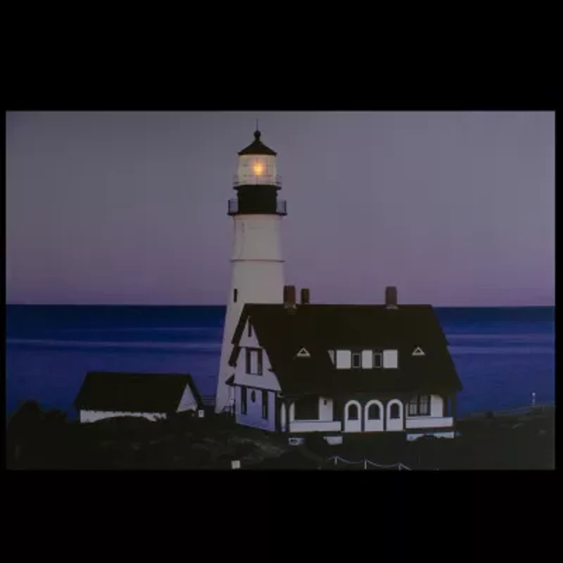LED Lighted Dusk Lighthouse Seaside Scene Canvas Wall Art 15.75'' x 23.75''