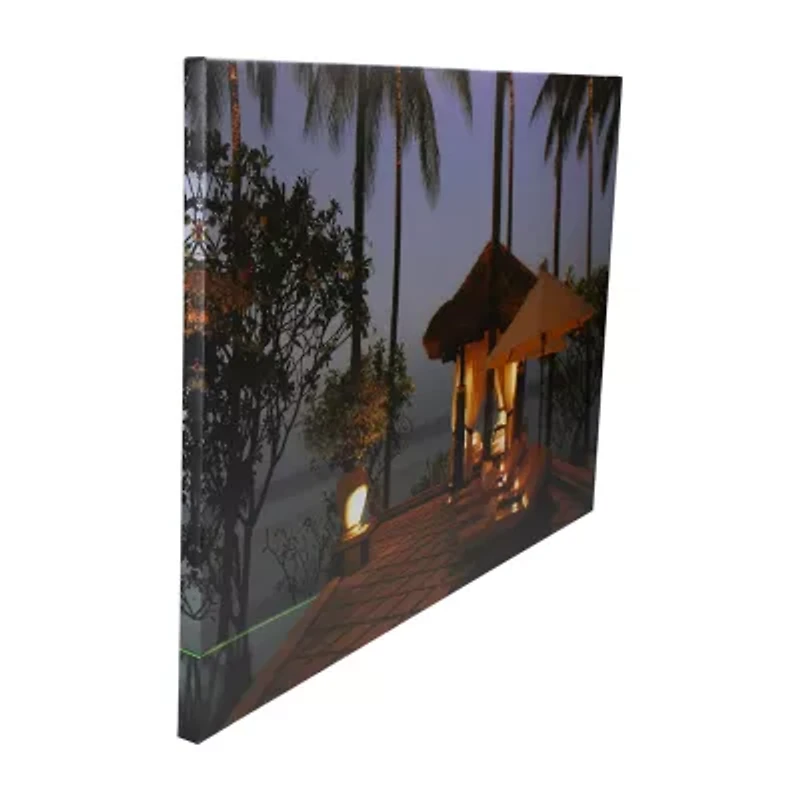 LED Lighted Tiki Hut Relaxation Scene Canvas Wall Art 23.5"