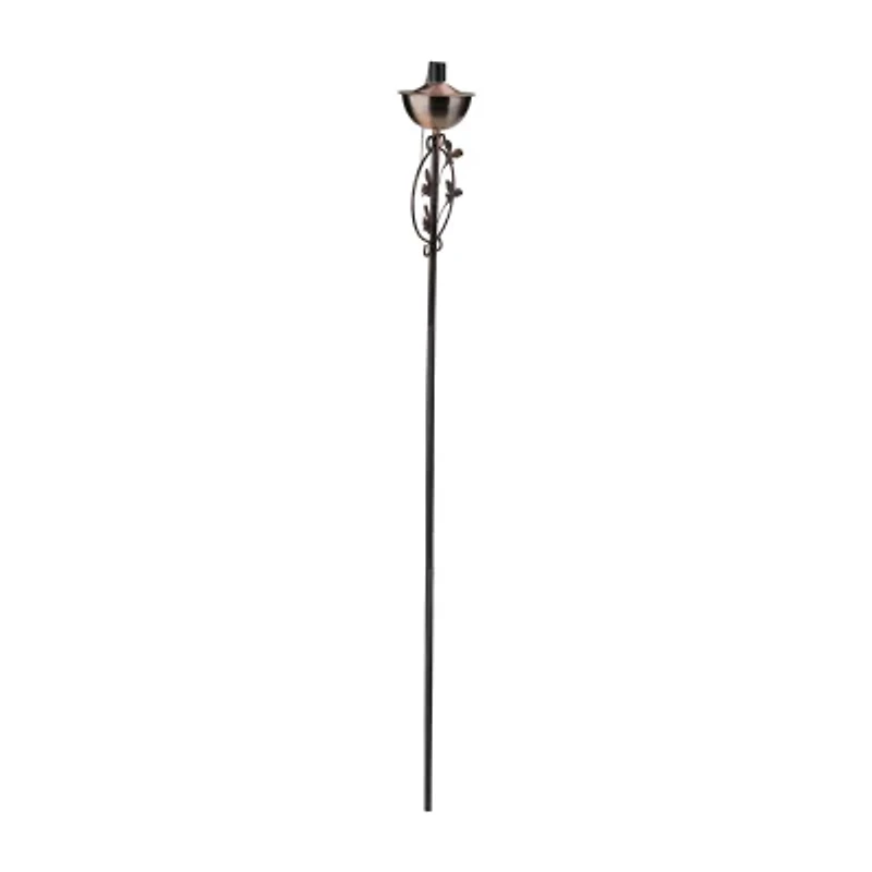 64.5'' Brushed Copper Floral Motif Outdoor Patio Garden Oil Lamp Torch