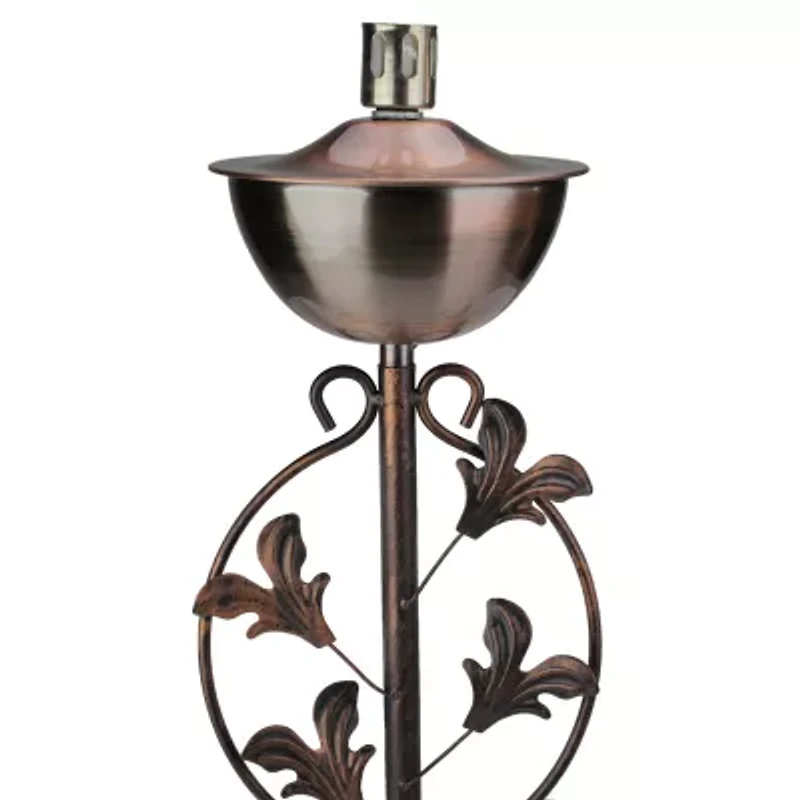 64.5'' Brushed Copper Floral Motif Outdoor Patio Garden Oil Lamp Torch