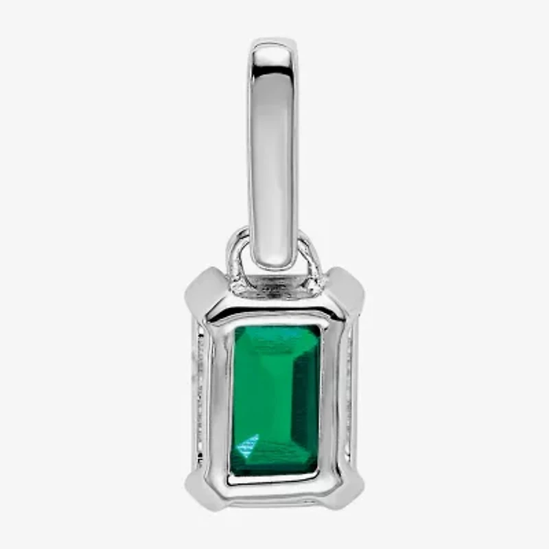 Gemstone Diamond Accent 10K White Gold Emerald-cut Pendant