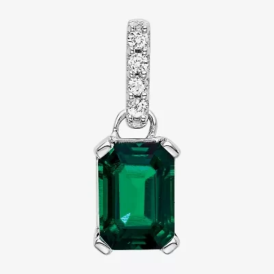 Gemstone Diamond Accent 10K White Gold Emerald-cut Pendant