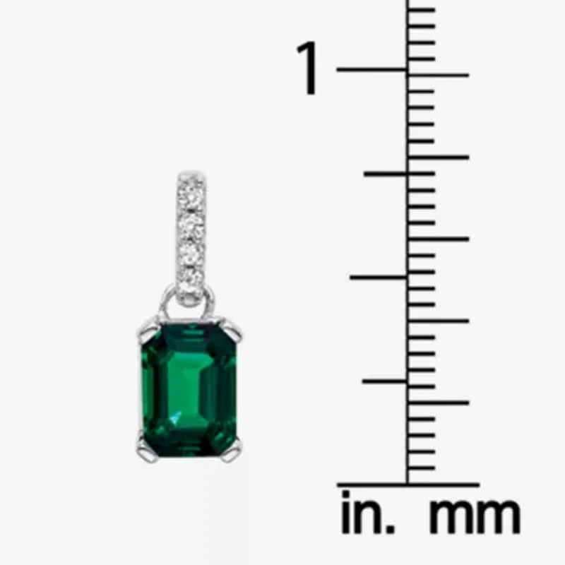 Gemstone Diamond Accent 10K White Gold Emerald-cut Pendant