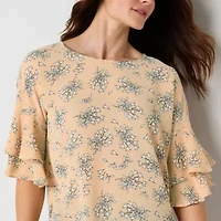 Liz Claiborne Womens Round Neck Elbow Sleeve Blouse