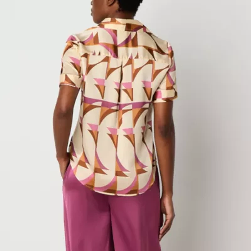 Worthington Womens Short Sleeve Regular Fit Button-Down Shirt