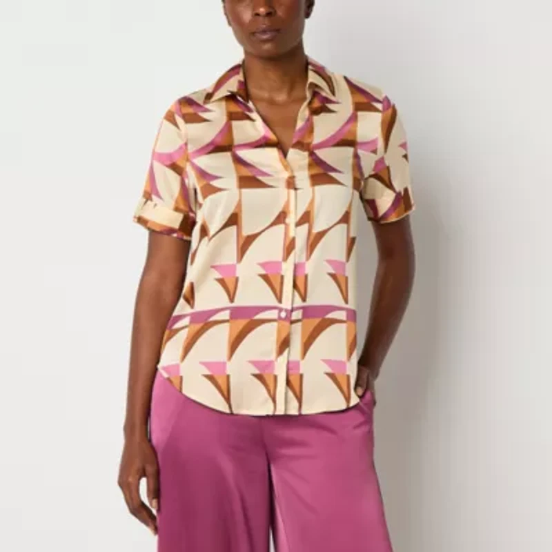 Worthington Womens Short Sleeve Regular Fit Button-Down Shirt