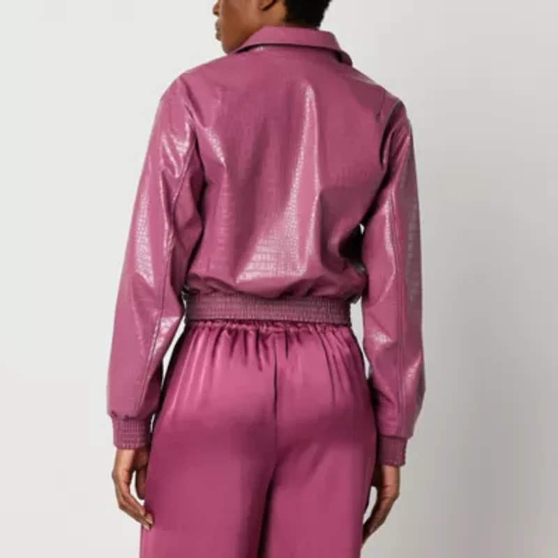 Worthington Womens Faux Leather Midweight Bomber Jacket