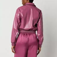Worthington Womens Faux Leather Midweight Bomber Jacket