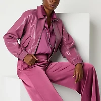 Worthington Womens Faux Leather Midweight Bomber Jacket