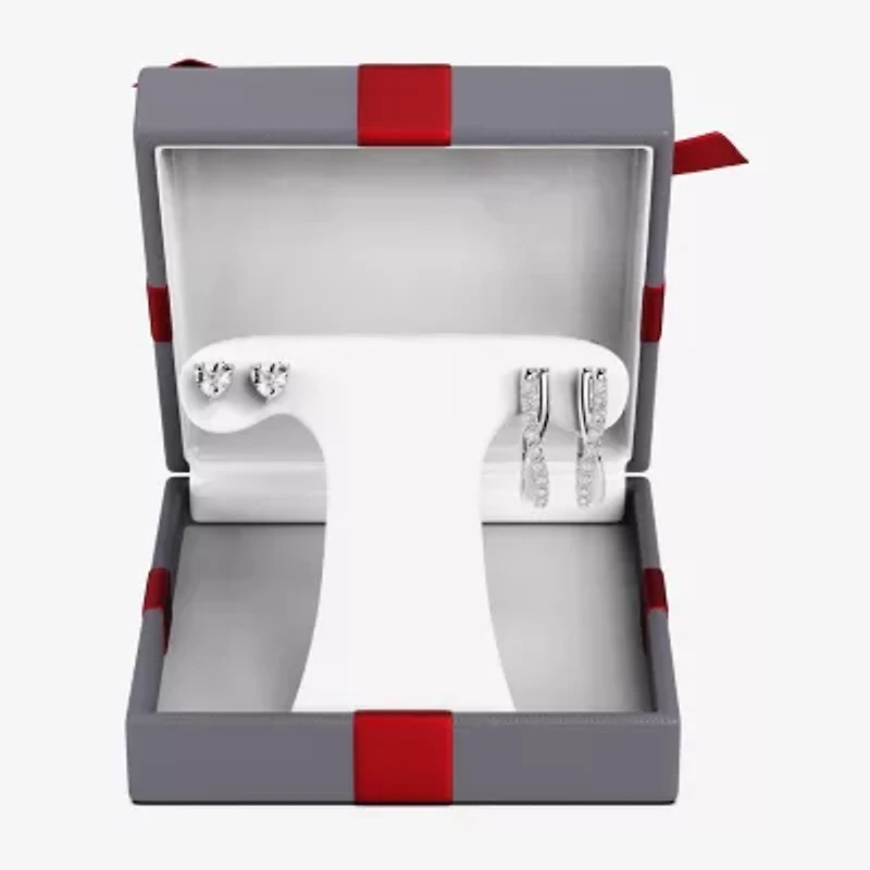 Yes, Please! Womens 1/10 CT. T.W. Natural White Diamond Sterling Silver Heart 2 Pair Earring Set