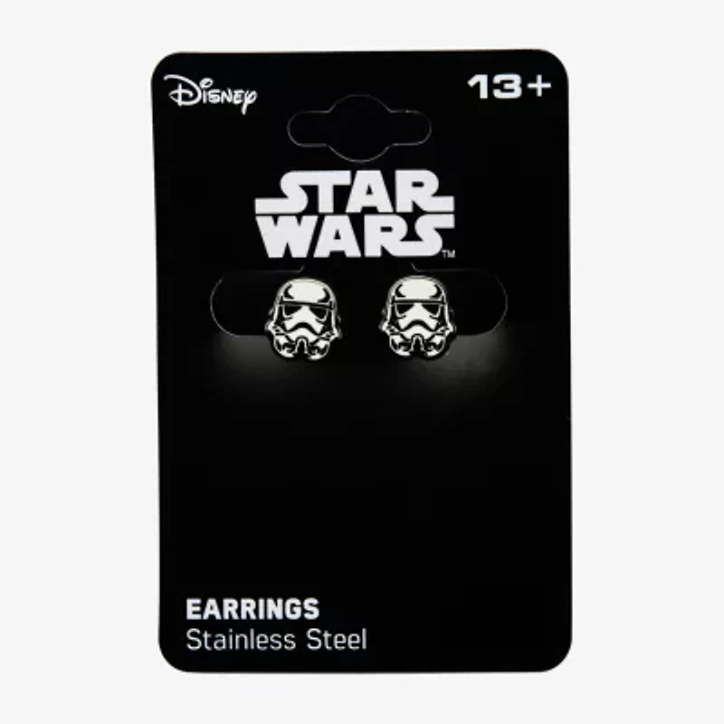 Star Wars® Stainless Steel and Enamel Stormtrooper Stud Earrings