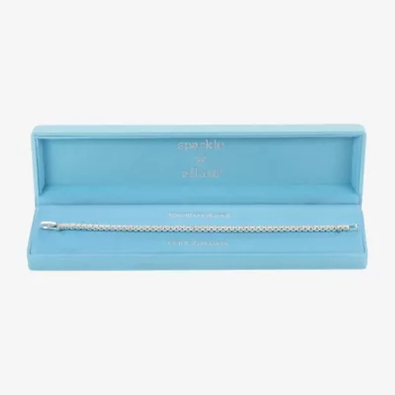 Sparkle Allure Womens Cubic Zirconia Pure Silver Over Brass Square 7.5 Inch Tennis Bracelet