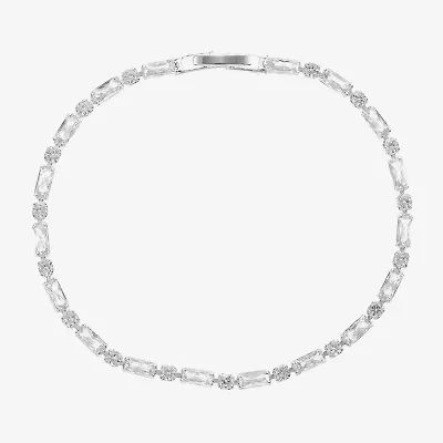 Sparkle Allure Dot Dash Womens Cubic Zirconia Pure Silver Over Brass Rectangular Round 7.5 Inch Tennis Bracelet