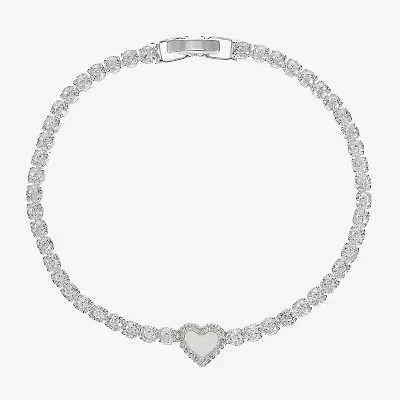 Sparkle Allure Womens Cubic Zirconia Pure Silver Over Brass Heart 7.5 Inch Tennis Bracelet