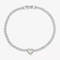 Sparkle Allure Womens Cubic Zirconia Pure Silver Over Brass Heart 7.5 Inch Tennis Bracelet