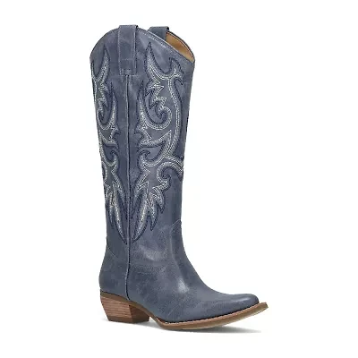 Frye and Co. Womens Irlene Tall Deco Stitch Sculptural Heel Cowboy Boots