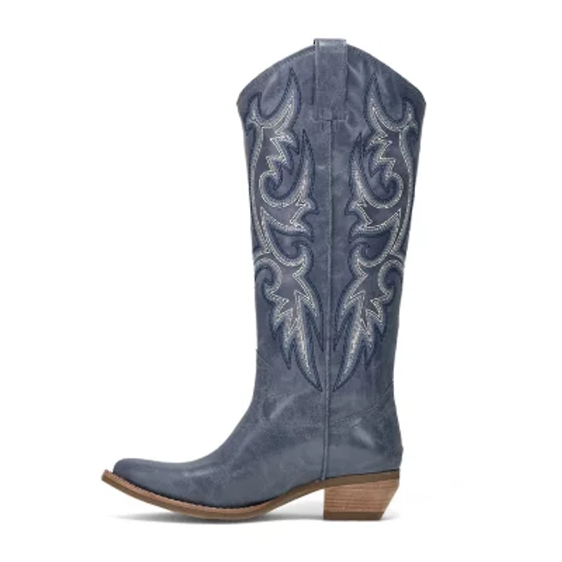 Frye and Co. Womens Irlene Tall Deco Stitch Sculptural Heel Cowboy Boots