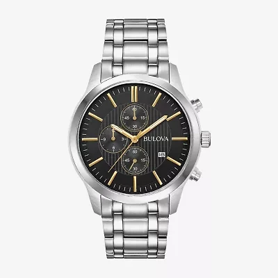 Bulova Mens Chronograph Silver Tone Stainless Steel Bracelet Watch 96b305