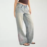 AEROPOSTALE Hibiscus Rhinestone Womens Juniors Low Rise Loose Fit Jean