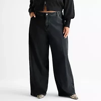 Ashley Graham Slouchy Womens Plus High Rise Wide Leg Jean