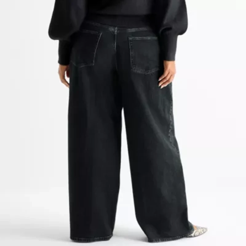 Ashley Graham Slouchy Womens Plus High Rise Wide Leg Jean