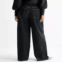 Ashley Graham Slouchy Womens Plus High Rise Wide Leg Jean