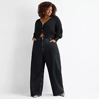 Ashley Graham Slouchy Womens Plus High Rise Wide Leg Jean