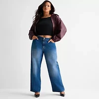 Ashley Graham Slouchy Womens Plus High Rise Wide Leg Jean