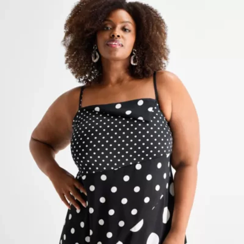 Ashley Graham Womens Plus Print Mix Slip Dress