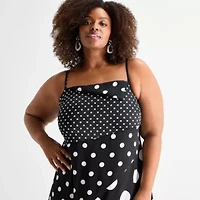 Ashley Graham Womens Plus Print Mix Slip Dress