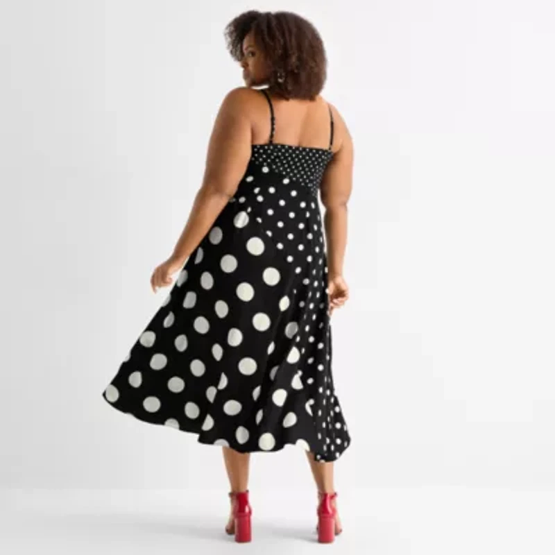 Ashley Graham Womens Plus Print Mix Slip Dress