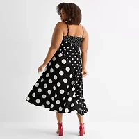 Ashley Graham Womens Plus Print Mix Slip Dress