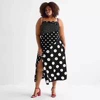 Ashley Graham Womens Plus Print Mix Slip Dress