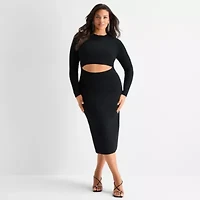 Ashley Graham Womens Plus RibCutout Dress