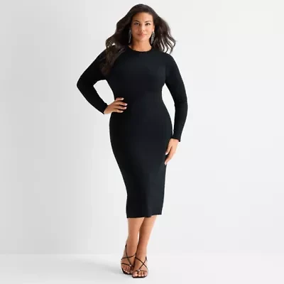Ashley Graham Womens Plus RibCutout Dress