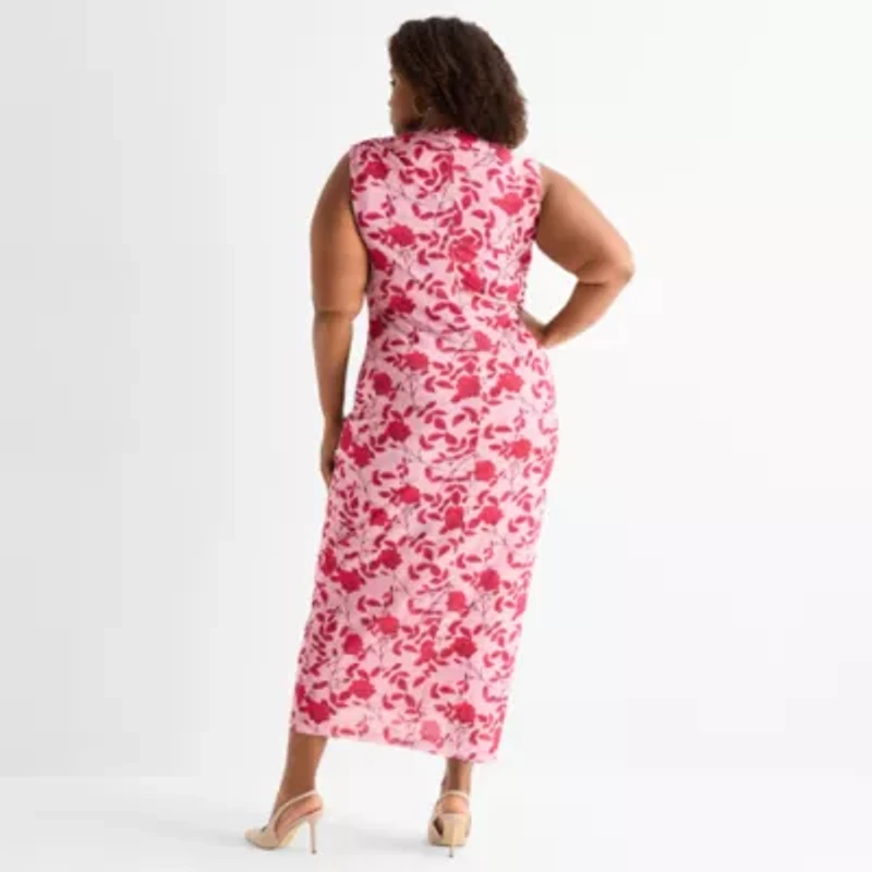 Ashley Graham Womens Plus Sleeveless Mesh Maxi Dress