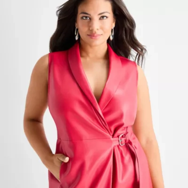 Ashley Graham Faux Leather Wrap Dress