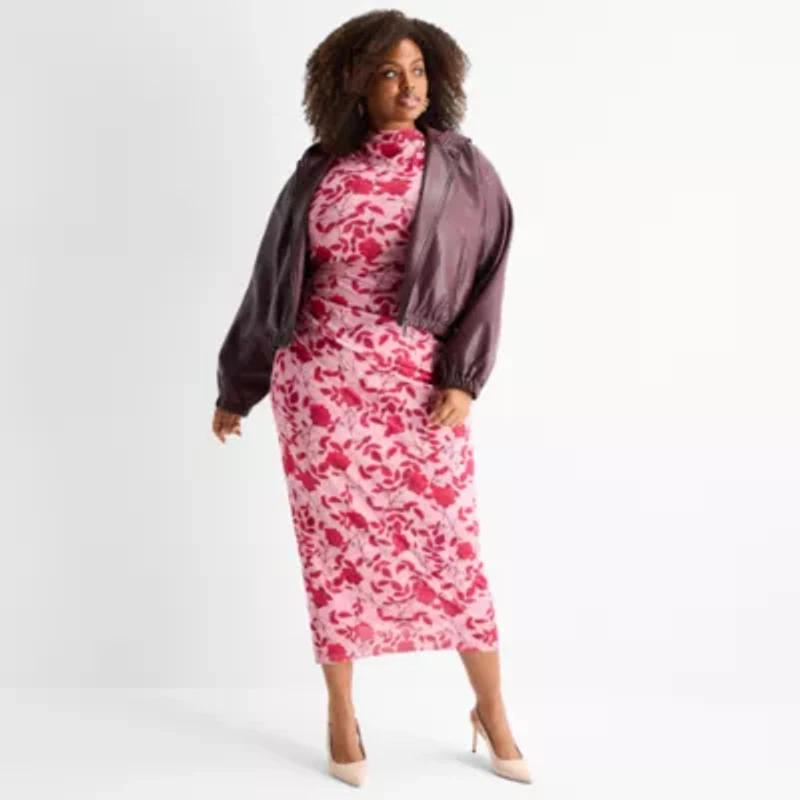 Ashley Graham Womens Plus Cropped Bomber Jacket