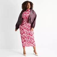 Ashley Graham Womens Plus Cropped Bomber Jacket