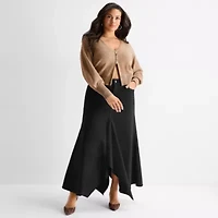 Ashley Graham Womens Plus Blouson Sleeve Zip Front Cardigan