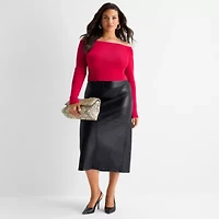 Ashley Graham Womens Plus Off the Shoulder Long Sleeve Top