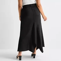 Ashley Graham Womens Plus High Rise Low Denim Skirt