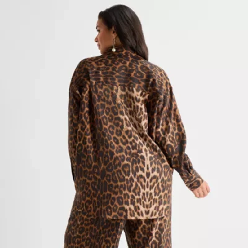 Ashley Graham Womens Long Sleeve Button-Down Shirt