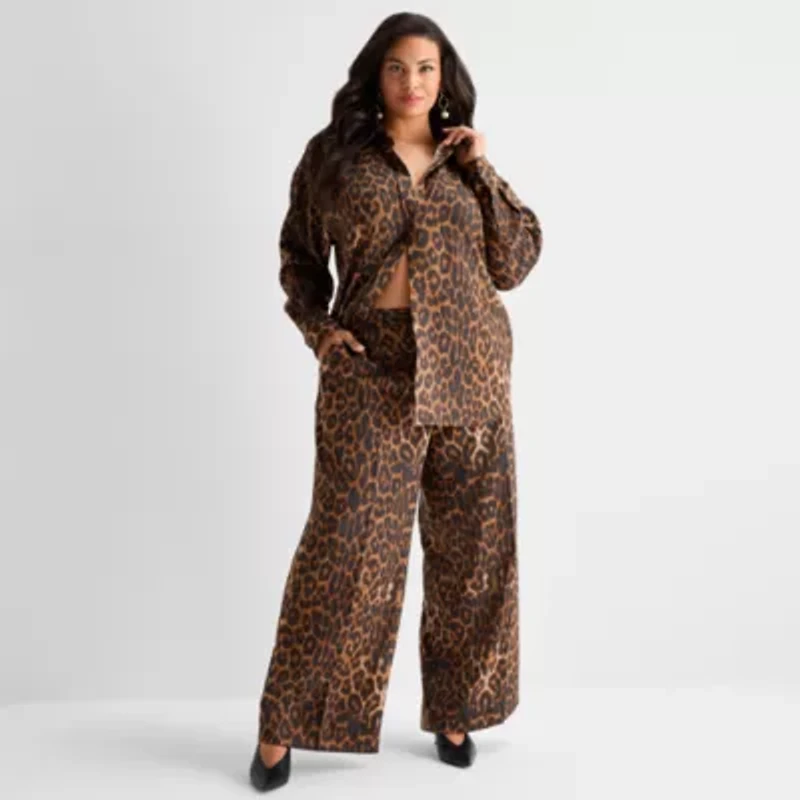 Ashley Graham Womens Long Sleeve Button-Down Shirt