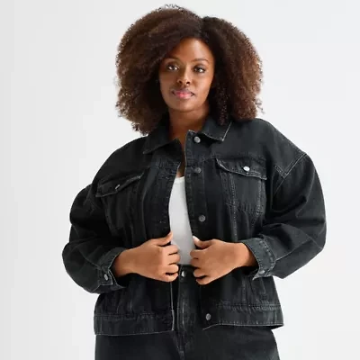 Ashley Graham Womens Plus Denim Lightweight Jacket