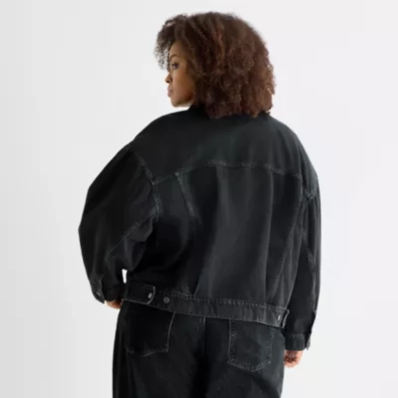Ashley Graham Womens Plus Denim Lightweight Jacket