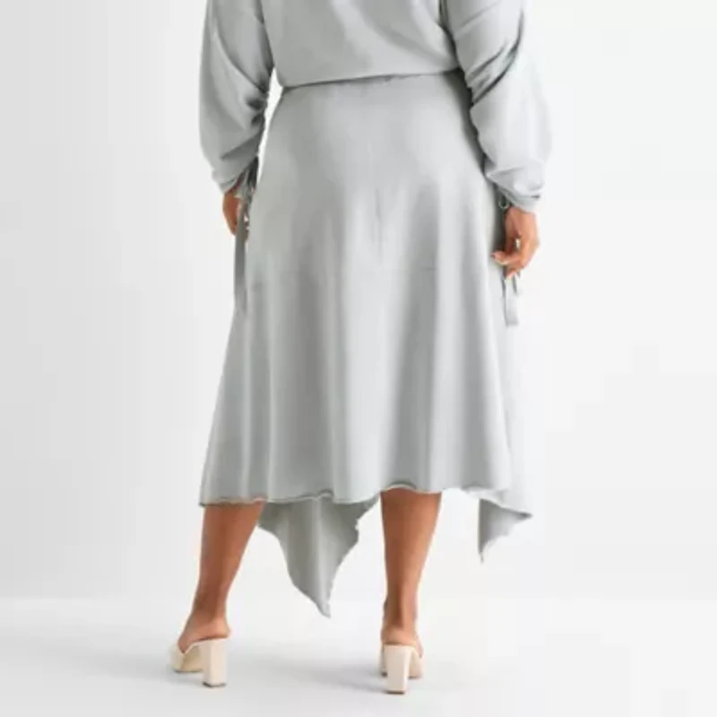 Ashley Graham Womens Plus High Low Asymmetrical Skirt